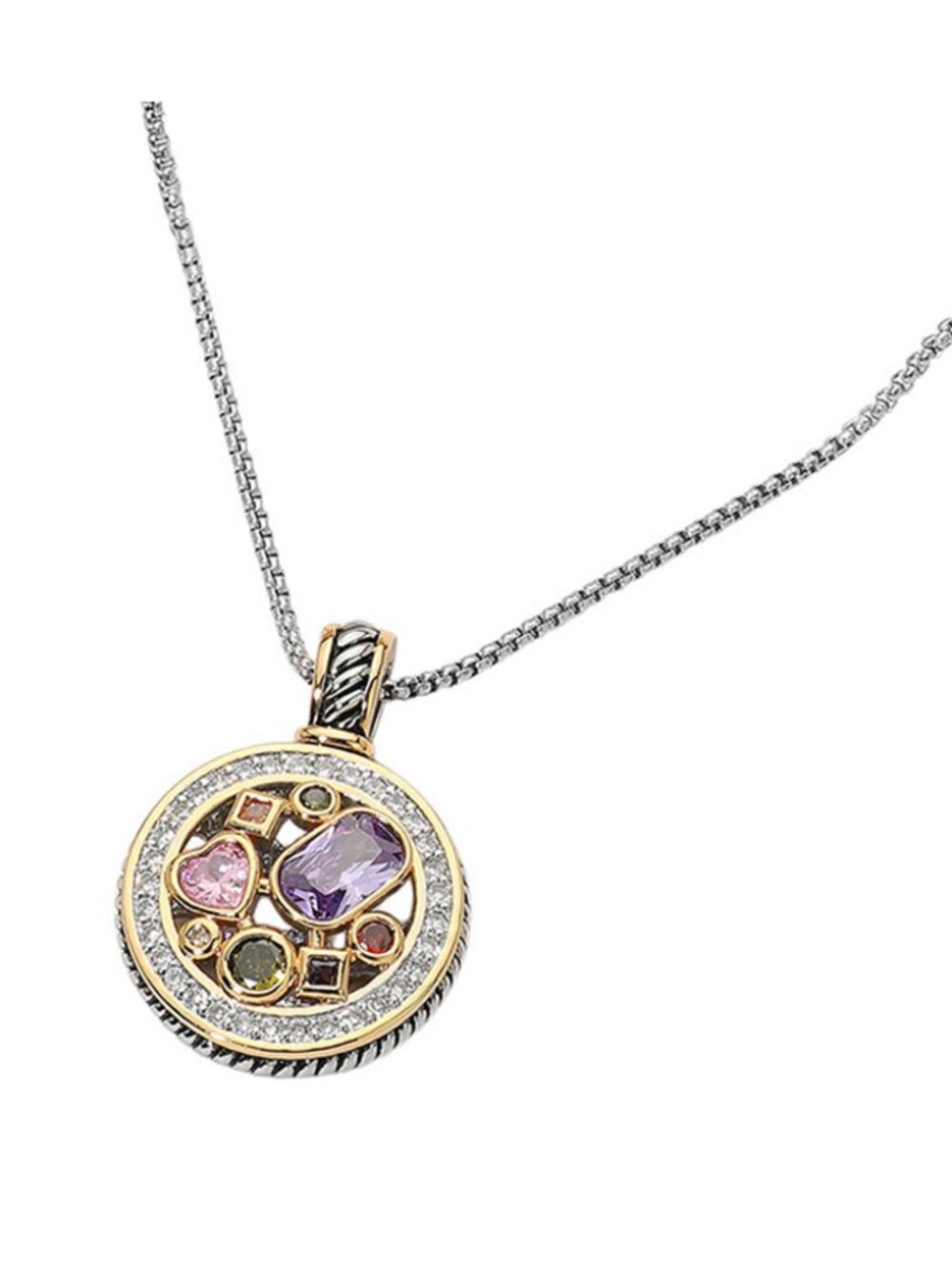 Tigerstars Multi Color Mixed Faceted CZ Accent Round Pendant Necklace